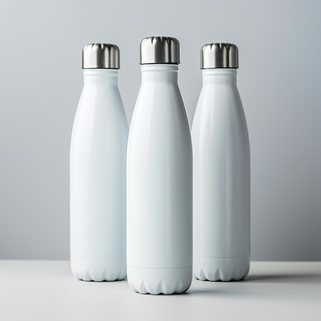 Ensemble de bouteilles tachées de blanc avec couvercles argentés sur fond clair