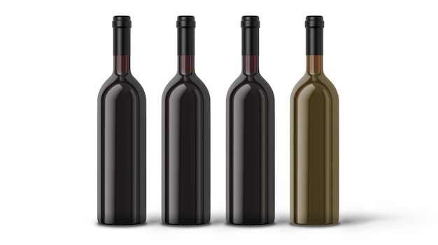 Ensemble de bouteilles de vin blanc rose et rouge isolées sur fond blanc