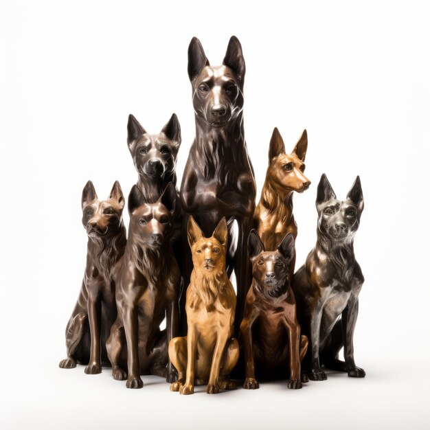 Photo un ensemble canin en bronze éblouissant une collection capricieuse de chiens multidimensionnels contre un prêtre