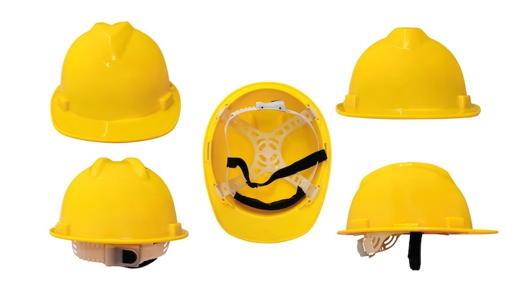 Photo ensemble de casques de construction sous différentes perspectives