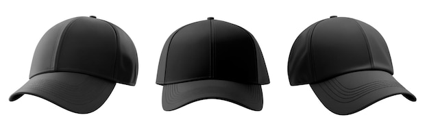 Ensemble de casquettes de baseball noires blanches isolées sur fond blanc Modèle Mock up AI Génératif