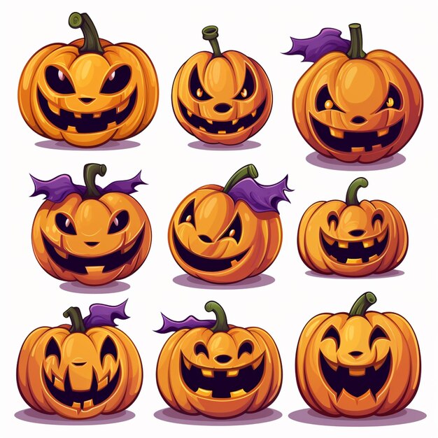 un ensemble de citrouilles d'Halloween avec différentes expressions ai générative