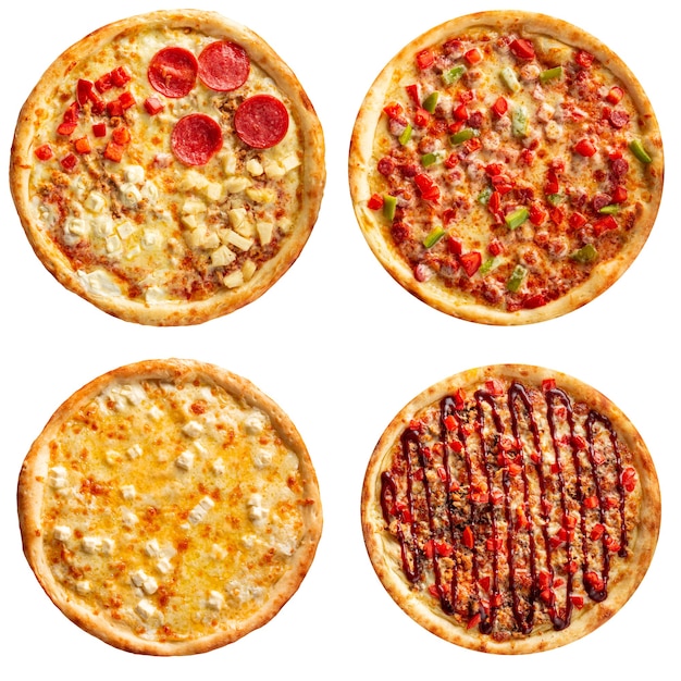 Ensemble de collage de pizzas différentes isolated on white