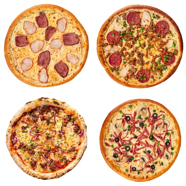 Ensemble de collage de pizzas différentes isolated on white