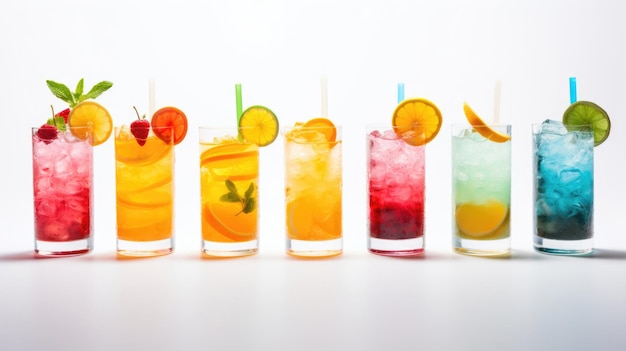 Ensemble coloré de cocktails sur fond blanc