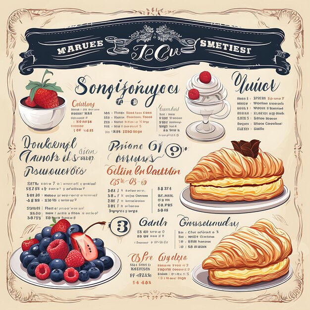 Un ensemble de conception 2D de disposition de menu avec un emballage d'étiquette de couleur plate créative de vecteur de cadre de style vintage