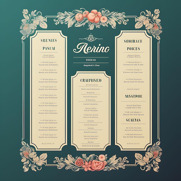 Un ensemble de conception 2D de disposition de menu avec un emballage d'étiquette de couleur plate créative de vecteur de cadre de style vintage