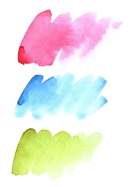 Photo ensemble de coups de pinceau aquarelle de différentes couleurs isolés sur fond blanc. éléments vifs pour votre conception et espaces pour le texte