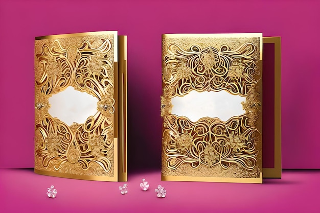 Un ensemble de couvertures de livres d'or avec un fond rose.