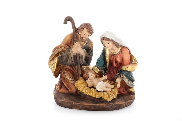 Ensemble de crèche de Noël et figurines d'ange isolé sur fond blanc