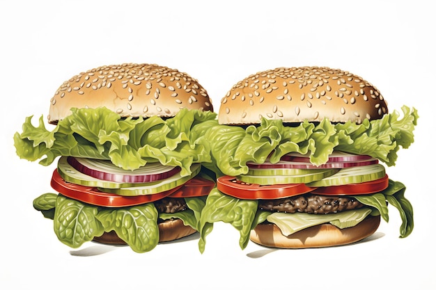 Un ensemble de dessins colorés de style d'illustration de hamburger