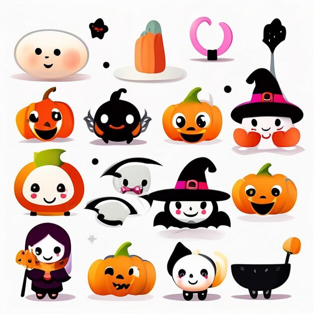 Photo un ensemble de dessins d'halloween kawaii générés par l'ia