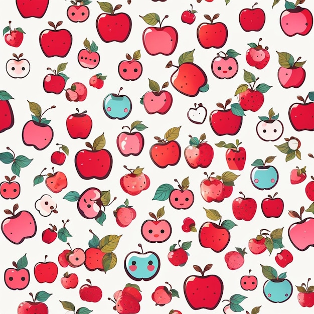 Photo un ensemble de dessins de pommes kawaii générés par l'ia