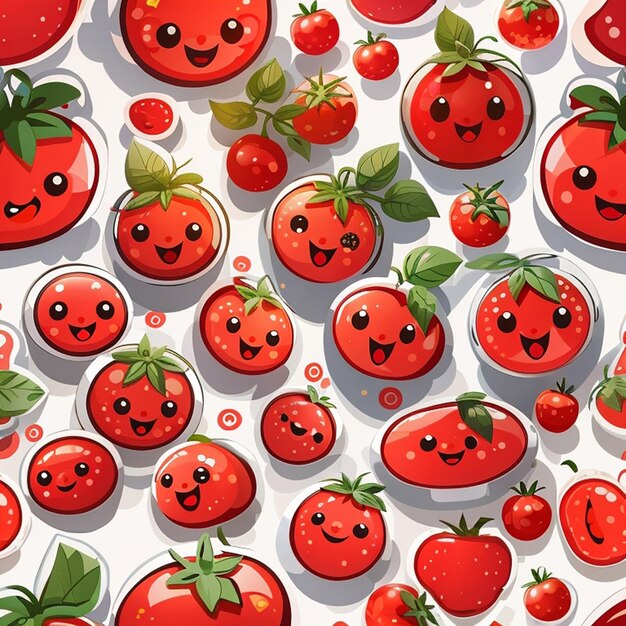 un ensemble de dessins de tomates kawaii Generative AI