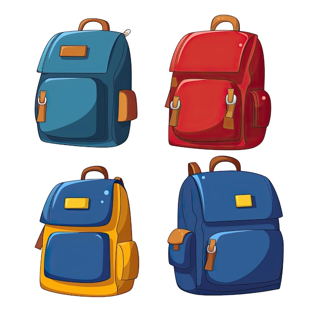 Ensemble de différents sacs à dos d'école en illustration vectorielle de style dessin animé