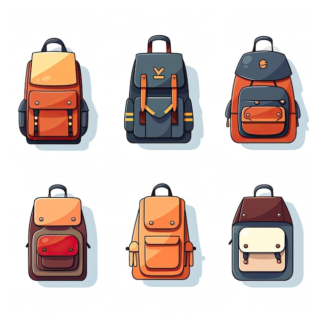 Ensemble de différents sacs à dos scolaires isolés sur fond blanc Illustration vectorielle