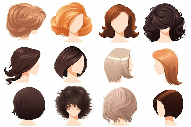 Photo un ensemble de différents types de cheveux féminins dans divers styles génératifs ai