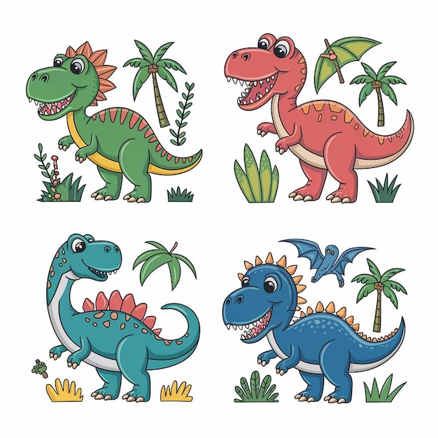 un ensemble de dinosaures de différentes couleurs et le mot dinosaure sur eux