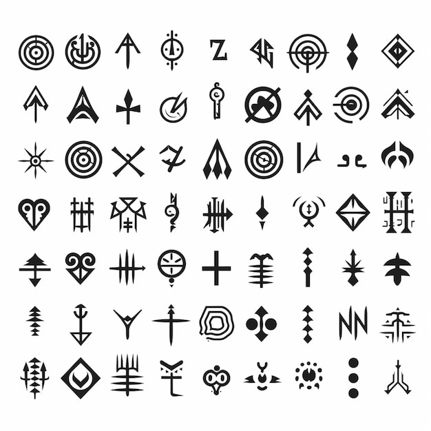 Photo un ensemble de divers symboles et symboles sont montrés en noir et blanc