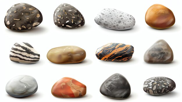 Photo un ensemble de dix roches et pierres vectorielles réalistes de différentes couleurs et textures