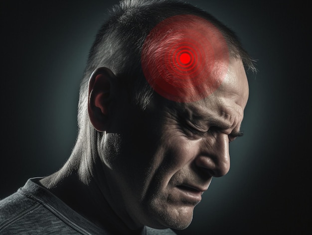 Photo ensemble de douleur homme souffrant de maux de tête migraine problème médical et de santé generative ai