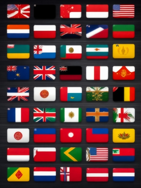 Ensemble de drapeaux des pays les plus célèbres Drapeaux en forme d'ovales avec ombre sur un fond gris