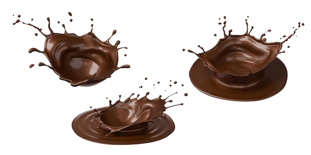 Ensemble d'éclaboussures de chocolat ou de cacao avec un tracé de détourage