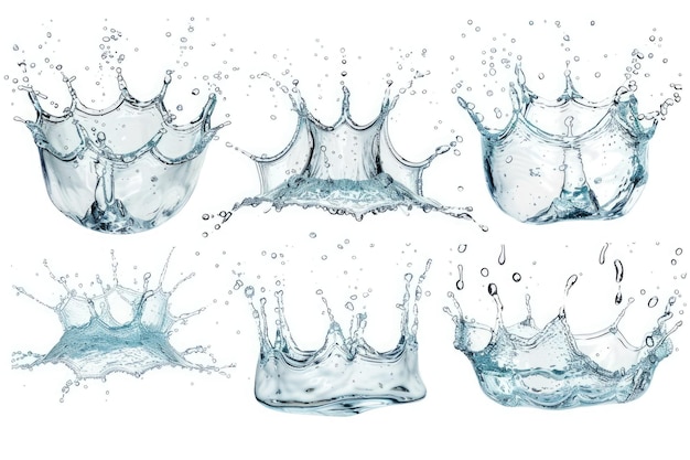 Ensemble d'éclaboussures d'eau isolées sur fond blanc