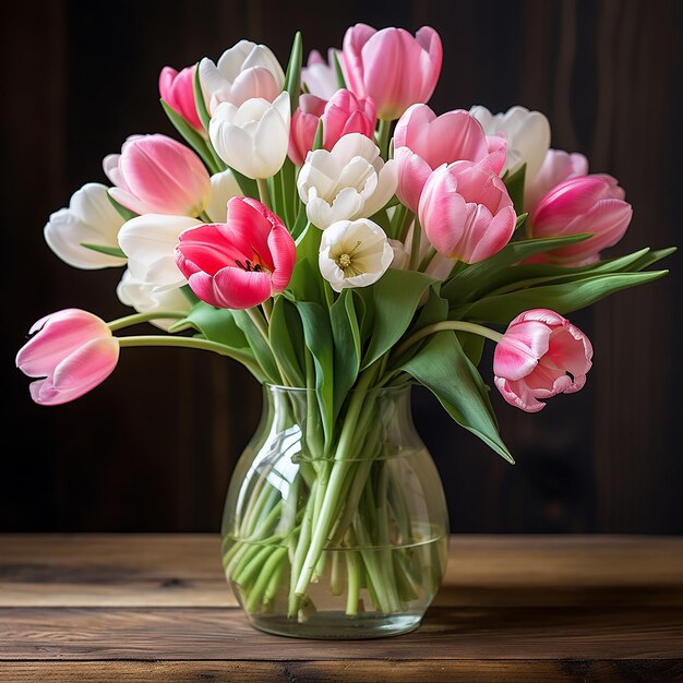 Ensemble élégant de tulipes dans un vase en verre Affichage d'harmonie florale