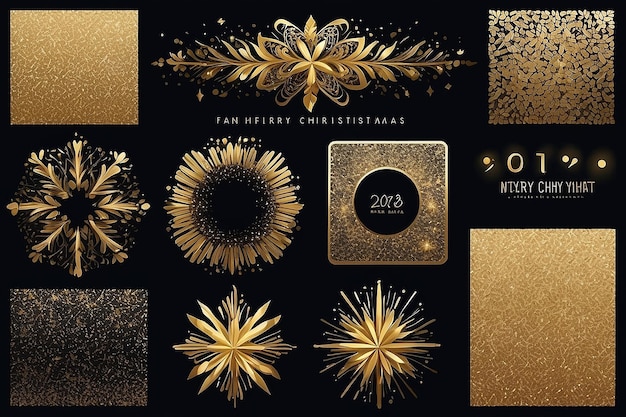 Ensemble d'éléments de conception abstraits en or brillant pour les félicitations de Noël de la nouvelle année