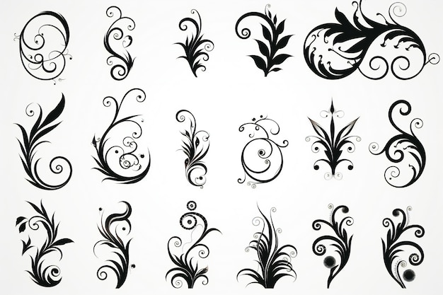 Photo ensemble d'éléments de conception de formes calligraphiques en filigrane décorations de page