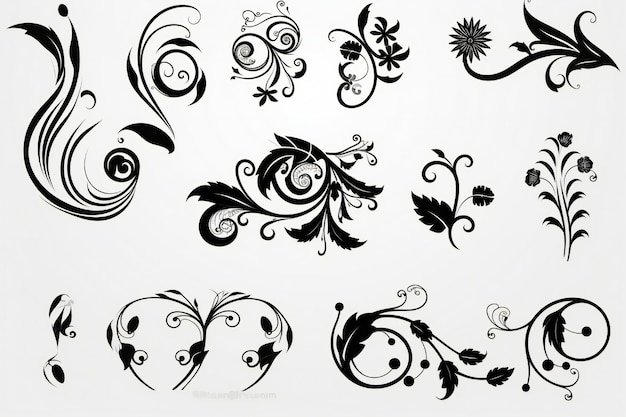 Photo ensemble d'éléments de conception de formes calligraphiques en filigrane décorations de page