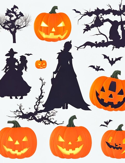 ensemble d'éléments de conception vectorielle joyeux halloween isolé sur fond blanc généré par l'IA