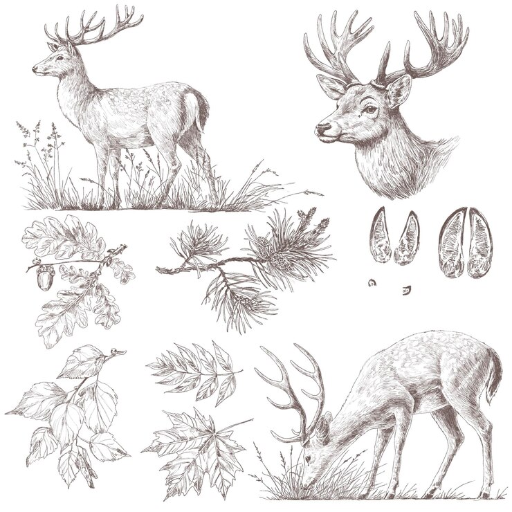 Un ensemble d'éléments graphiques liés à un cerf cerf à queue blanche ensemble graphique de cerf