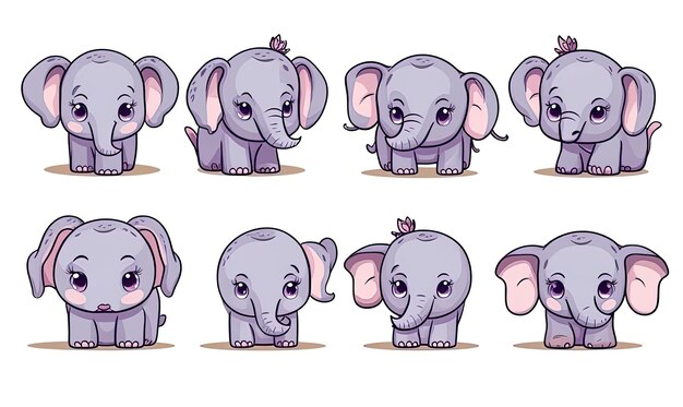 Ensemble d'emojis d'éléphants dans différentes actions