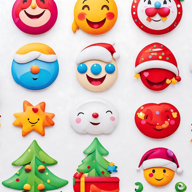 Un ensemble d'emojis, des logos de rire, des illustrations de marque de Noël drôles.