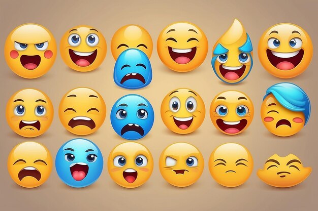 Un ensemble d'émoticônes emoji avec une humeur triste et heureuse