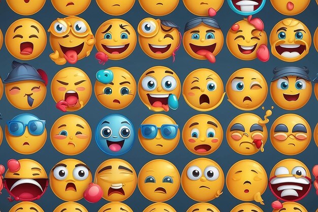 Un ensemble d'émoticônes emoji avec une humeur triste et heureuse