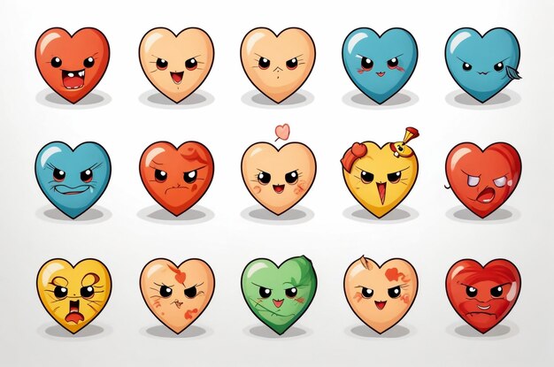 Un ensemble d'emoticones mignons et adorables Doodle kawaii visage doux et enfantin style de dessin animé manga Vector collection de valentines