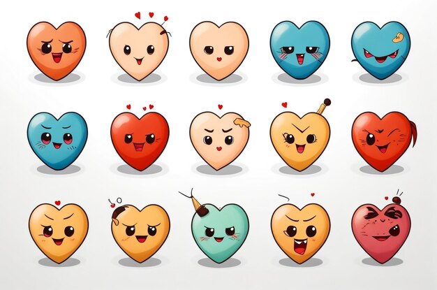 Photo un ensemble d'emoticones mignons et adorables doodle kawaii visage doux et enfantin style de dessin animé manga vector collection de valentines