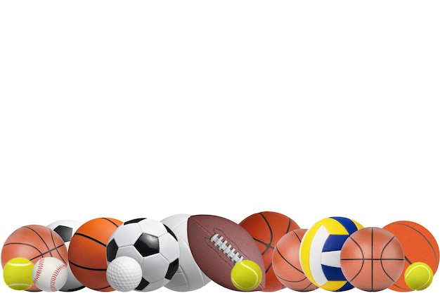 Photo ensemble d'équipements sportifs isolés sur fond transparent balle de sport isolée sur fond blanc