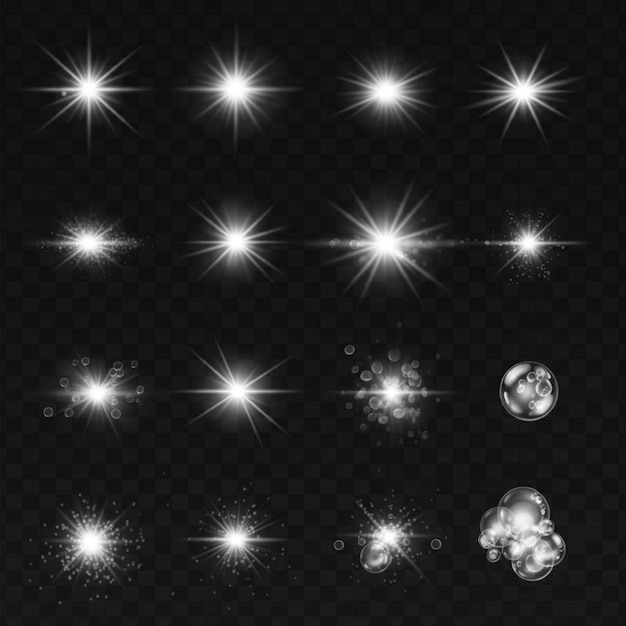un ensemble d'étoiles et d'éclairs sur un fond noir