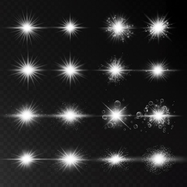 un ensemble d'étoiles avec des étincelles sur un fond noir