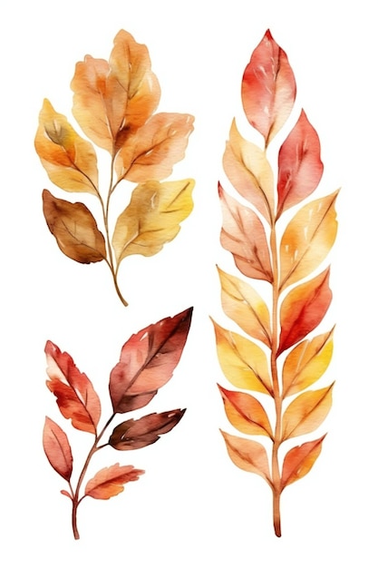 Un ensemble de feuilles d'aquarelle avec le mot automne dessus.