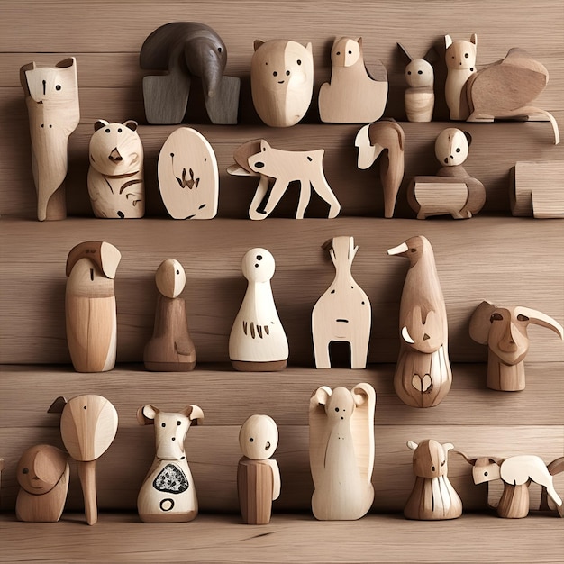 Un ensemble de figurines d'animaux en bois 4