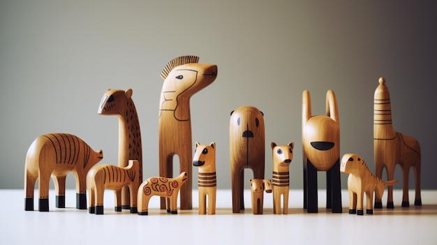 Un ensemble de figurines d'animaux en bois