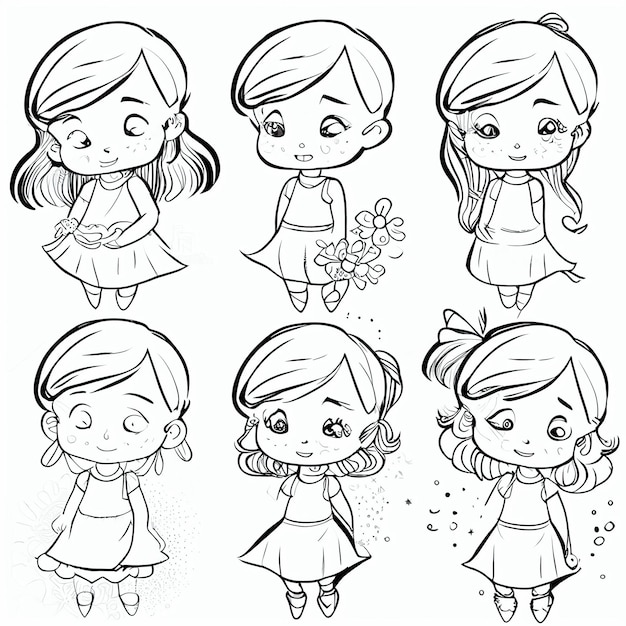 un ensemble de filles de dessins animés avec différentes expressions ai générative