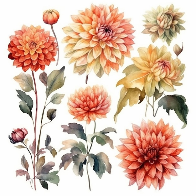 Un ensemble de fleurs avec un bouquet de dahlias