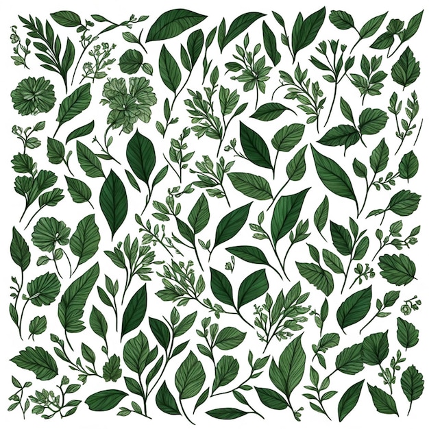 Ensemble de fleurs et de branches d'éléments botaniques Illustration vectorielle de style art en ligne