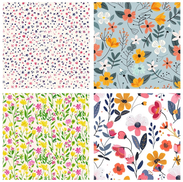 un ensemble de fleurs et de feuilles différentes papier peint floral
